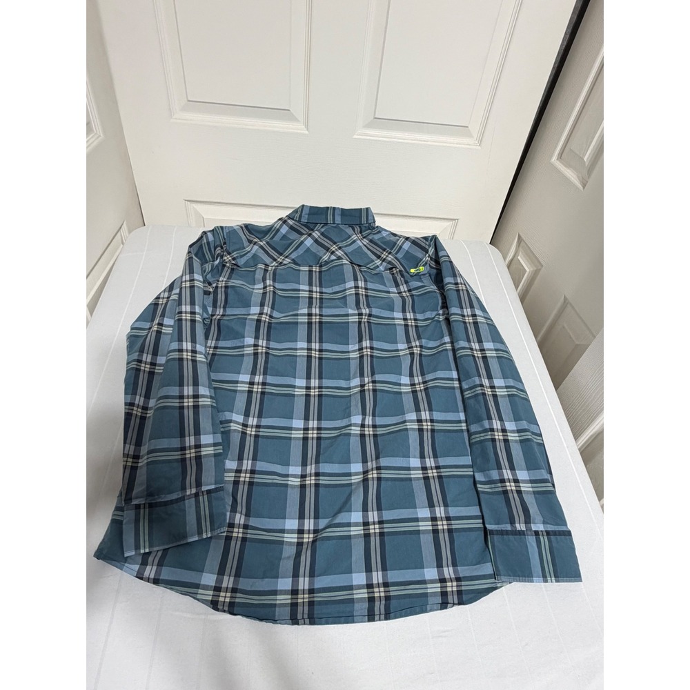 Oakley Mens XL Blue Plaid Long Sleeve Button Down Shirt Zipper Pocket Mesh Back - Picture 5 of 7